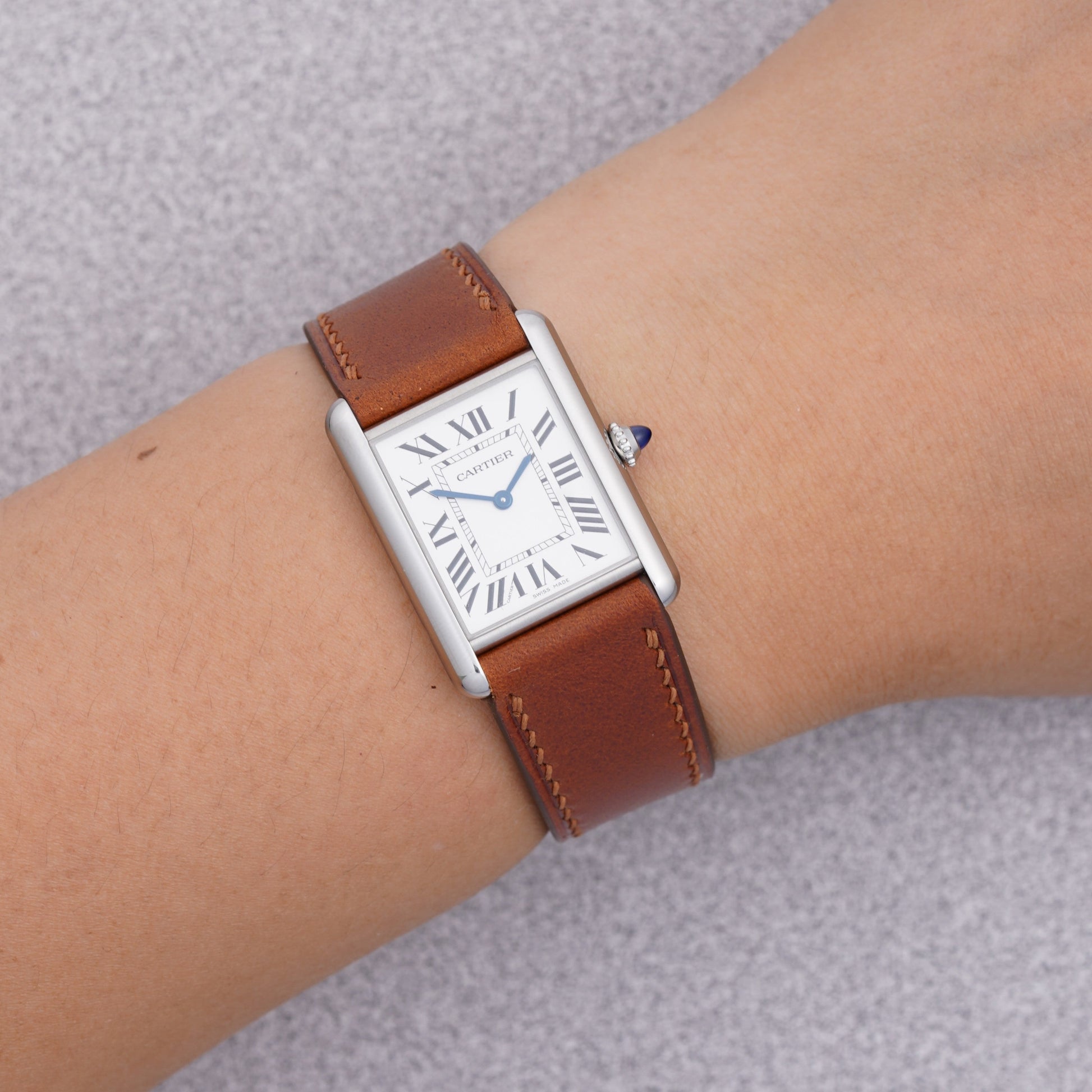 Cartier Tank Must with a brown Buttero leather strap by VGreen