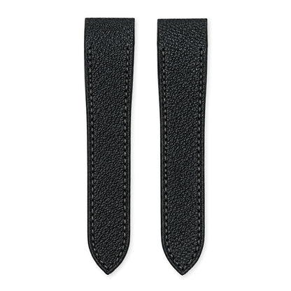 Black Alran goat leather strap for the Cartier Santos 100, both pieces, flat lay (mock-up)