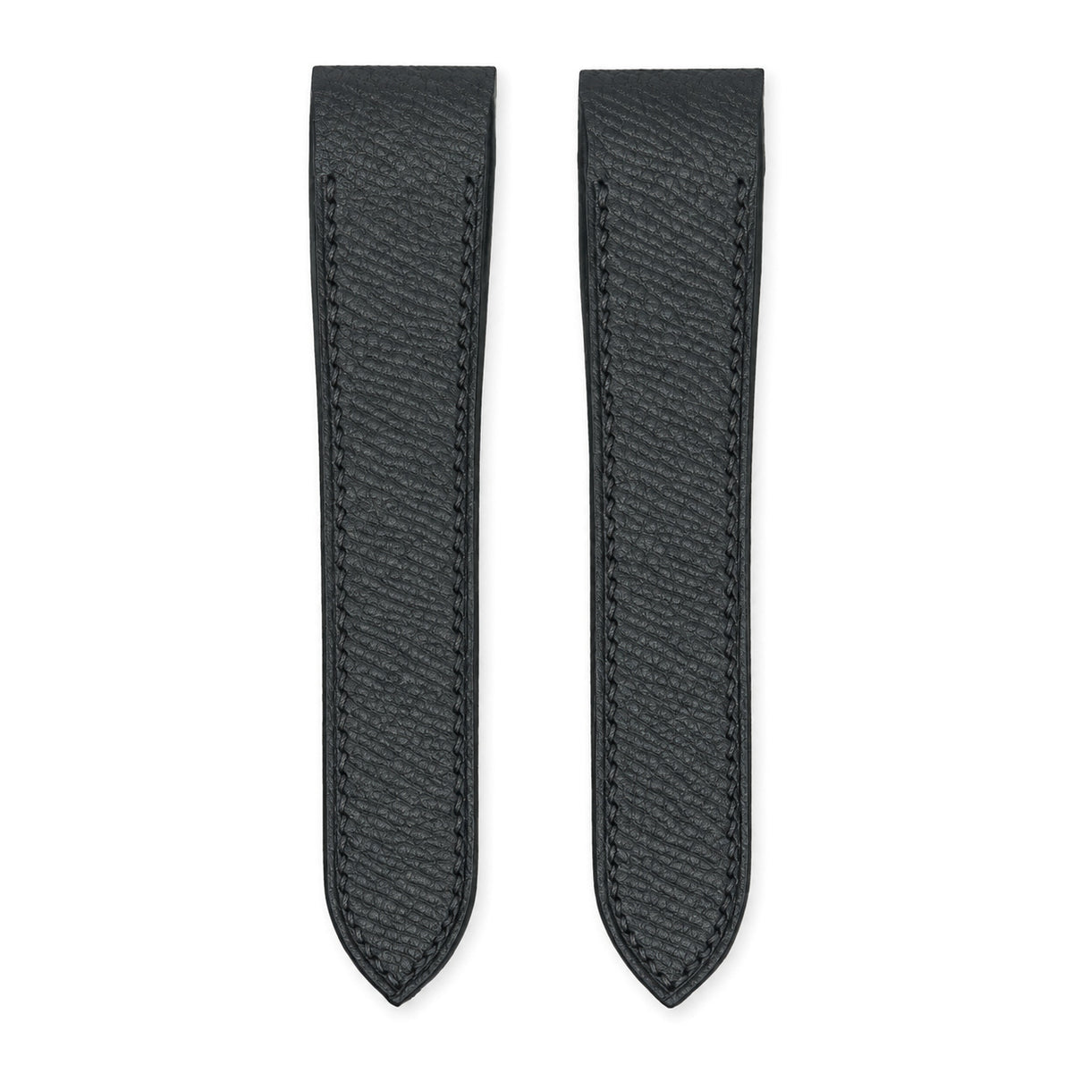 Black Epsom leather strap for the Cartier Santos 100, both pieces, flat lay (mock-up)
