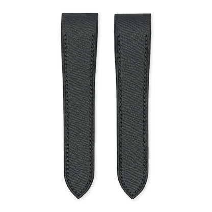Black Epsom leather strap for the Cartier Santos 100, both pieces, flat lay (mock-up)