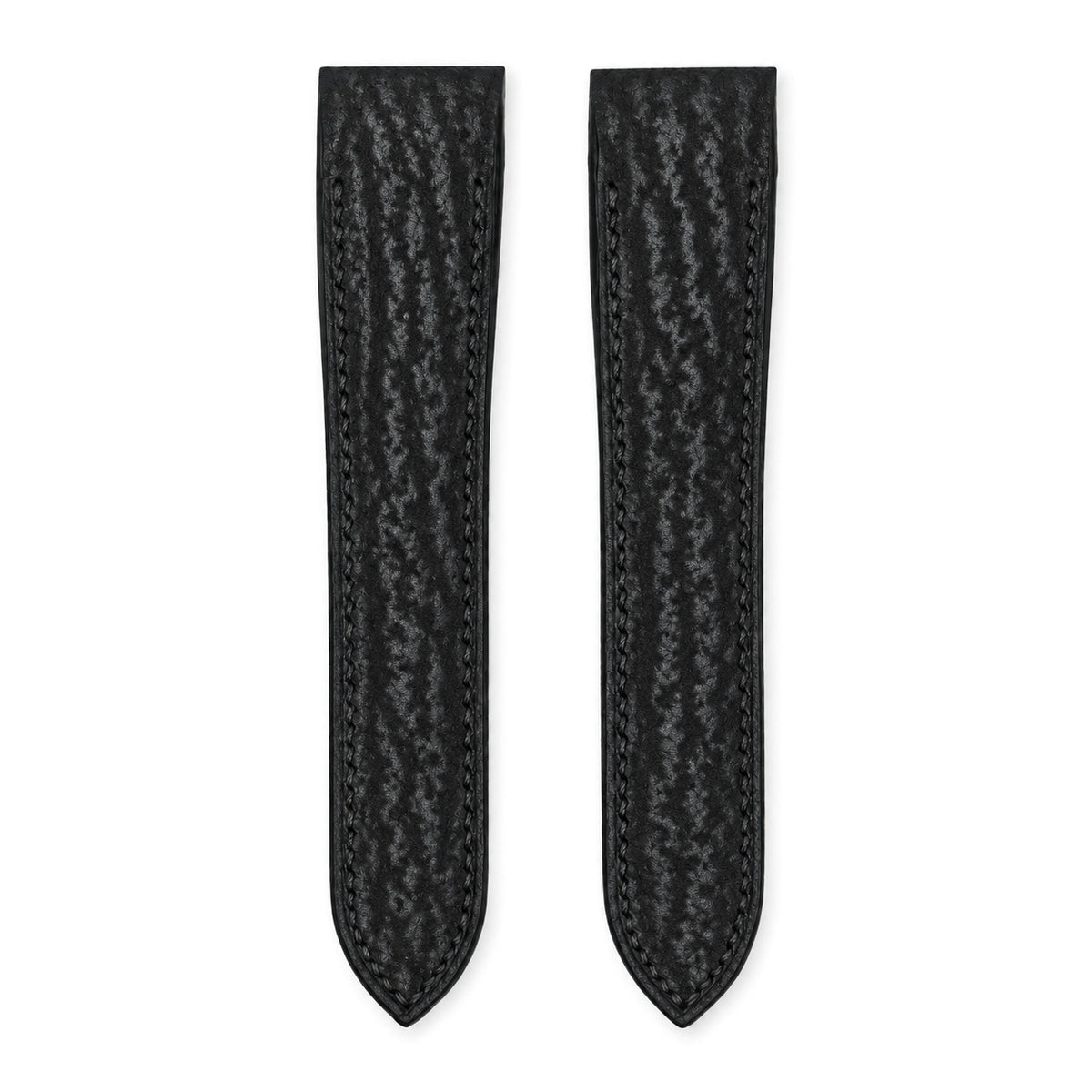 Black sharkskin leather strap for the Cartier Santos 100, both pieces, flat lay (mock-up)