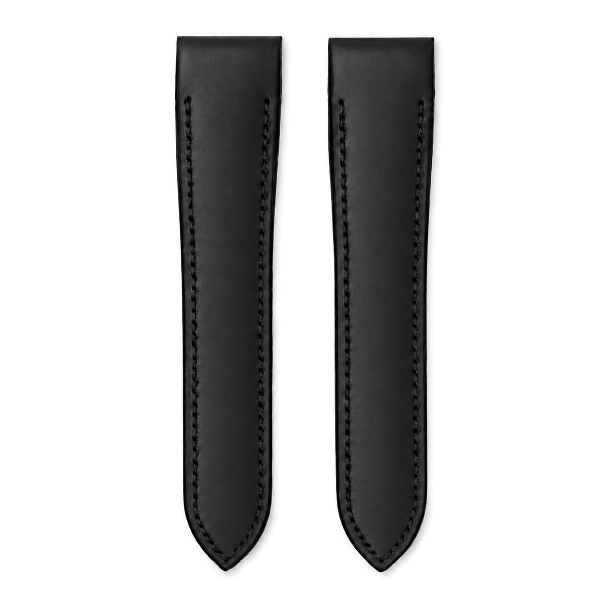 Black Swift leather strap for the Cartier Santos 100, both pieces, flat lay (mock-up)