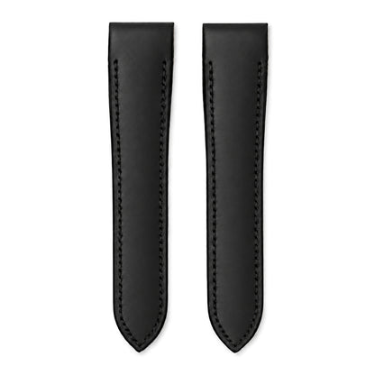 Black Swift leather strap for the Cartier Santos 100, both pieces, flat lay (mock-up)