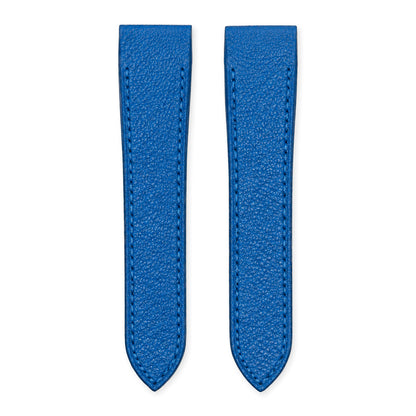 Blue Alran goat leather strap for the Cartier Santos 100, both pieces, flat lay (mock-up)