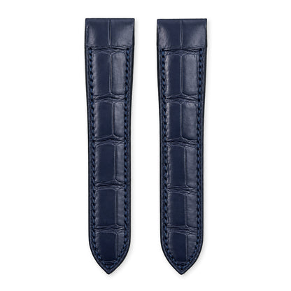 Navy crocodile leather strap for the Cartier Santos 100, both pieces, flat lay (mock-up)