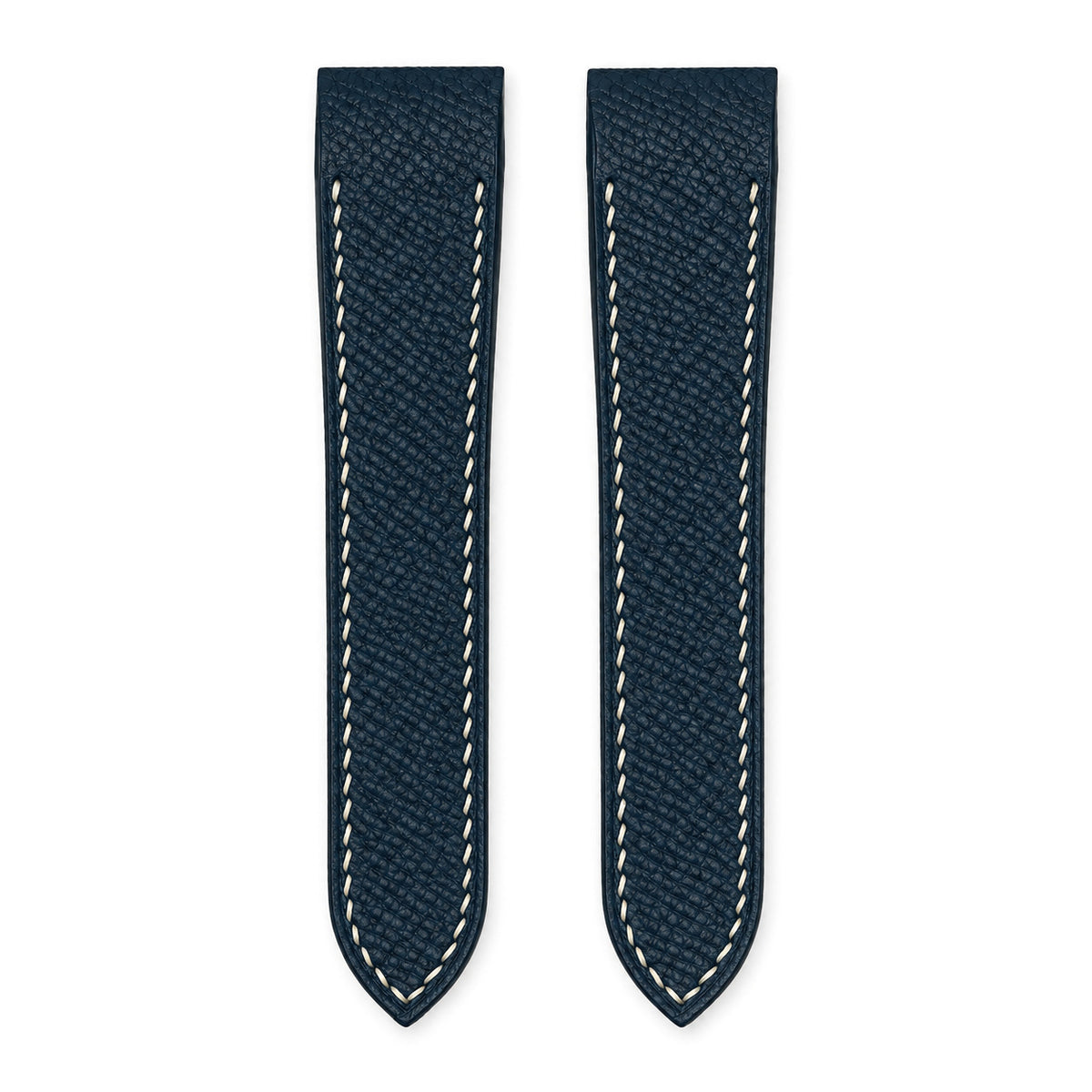Navy Epsom leather strap for the Cartier Santos 100, both pieces, flat lay (mock-up)