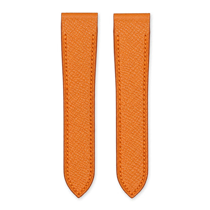 Orange Epsom leather strap for the Cartier Santos 100, both pieces, flat lay (mock-up)