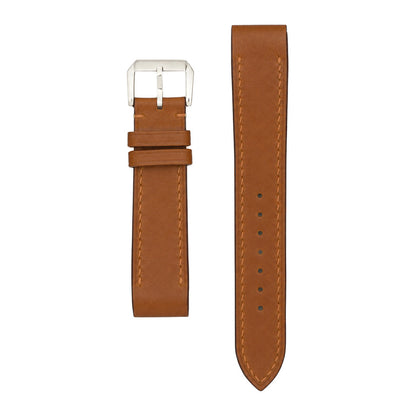 Brown Barenia leather strap for the Cartier Santos Galbée, both pieces, flat lay (mock-up)