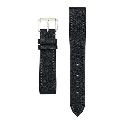 Black Alran goat leather strap for the Cartier Santos Galbée, both pieces, flat lay (mock-up)