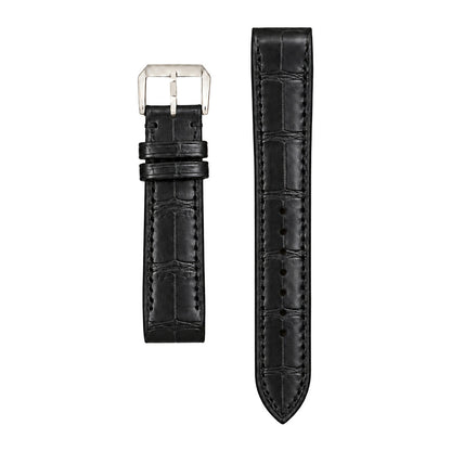 Black crocodile leather strap for the Cartier Santos Galbée, both pieces, flat lay (mock-up)