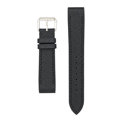 Black Epsom leather strap for the Cartier Santos Galbée, both pieces, flat lay (mock-up)