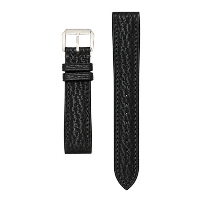 Black sharkskin leather strap for the Cartier Santos Galbée, both pieces, flat lay (mock-up)