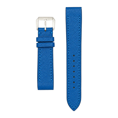 Blue Alran goat leather strap for the Cartier Santos Galbée, both pieces, flat lay (mock-up)