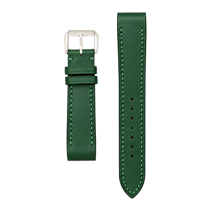 Green Buttero leather strap for the Cartier Santos Galbée, both pieces, flat lay (mock-up)