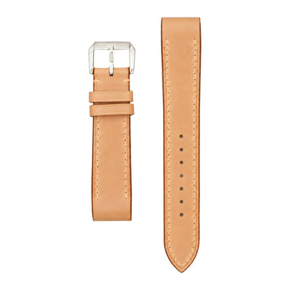 Natural shell cordovan leather strap for the Cartier Santos Galbée, both pieces, flat lay (mock-up)