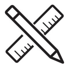 Black outline icon of a pencil crossed over a ruler, symbolizing customization or personalization.