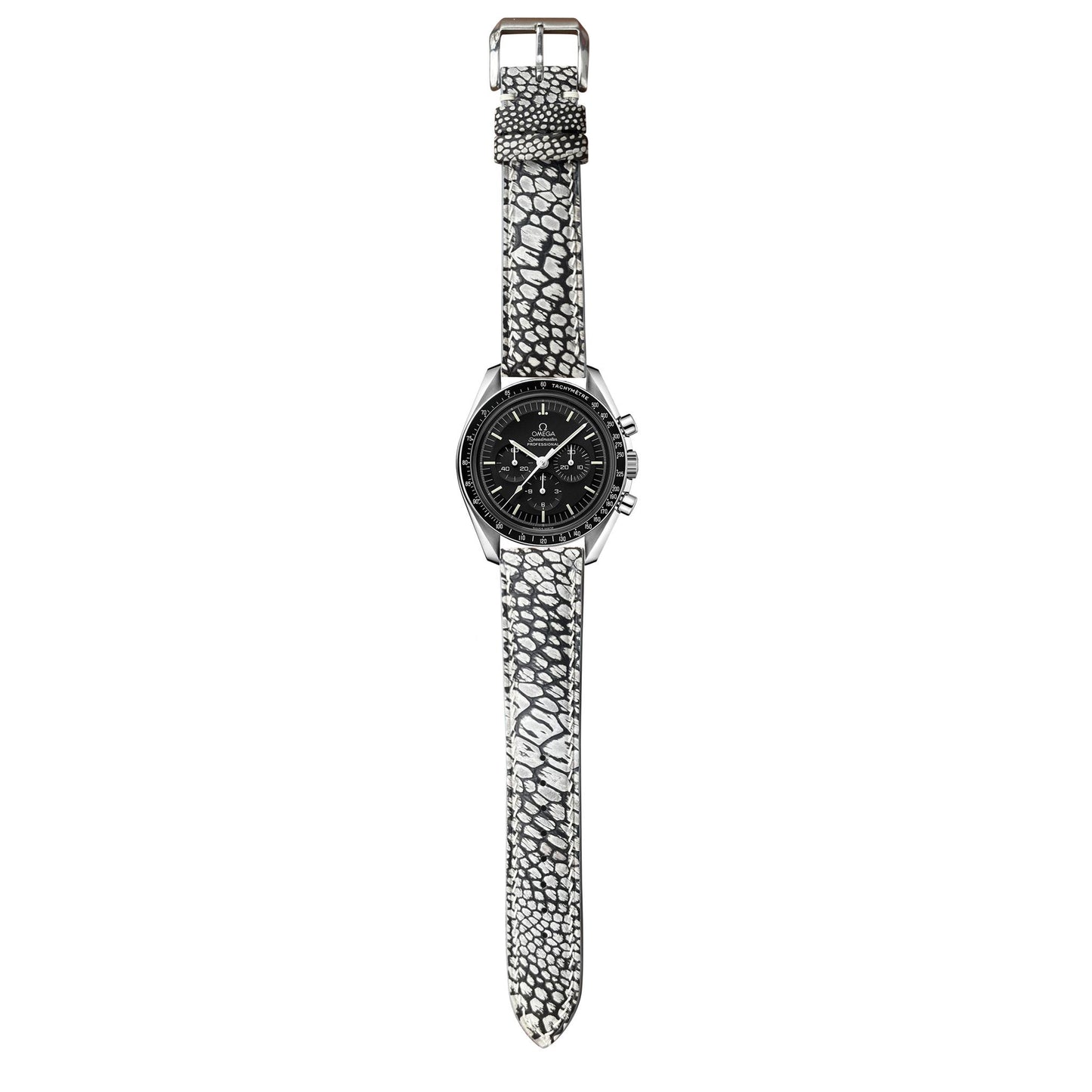 Ostrich Leg Stonewash Leather Watch Strap - Gray