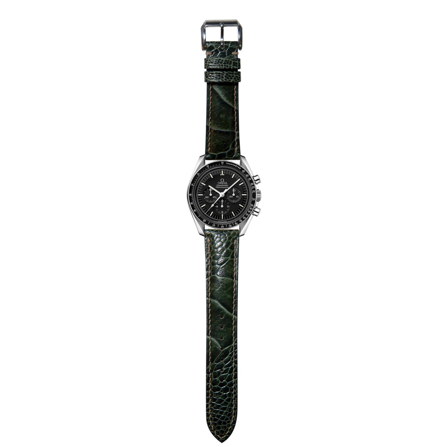 Ostrich Leg Leather Watch Strap - Moss Green