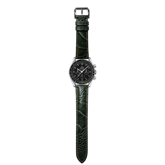 Ostrich Leg Leather Watch Strap - Moss Green