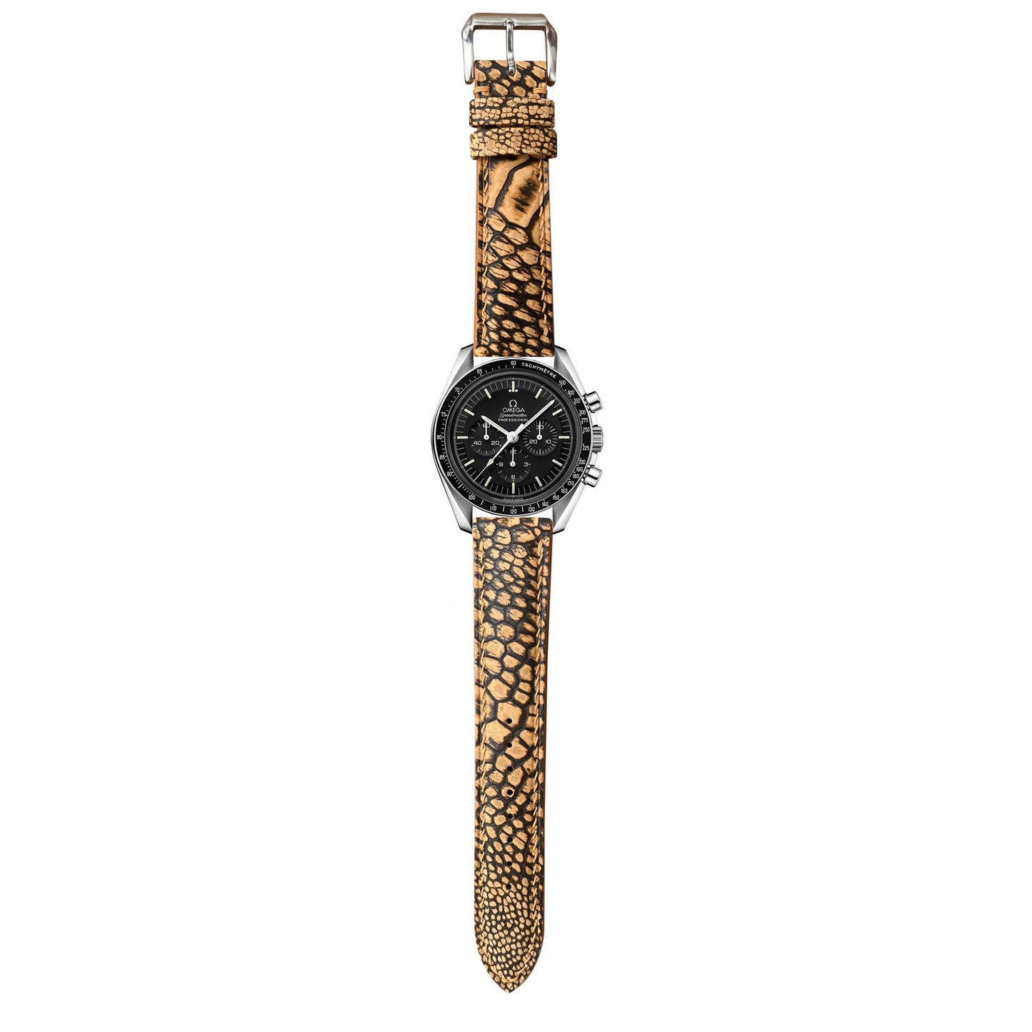 Ostrich Leg Stonewash Leather Watch Strap - Brown