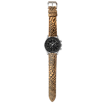 Ostrich Leg Stonewash Leather Watch Strap - Brown