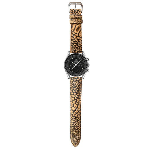 Ostrich Leg Stonewash Leather Watch Strap - Brown