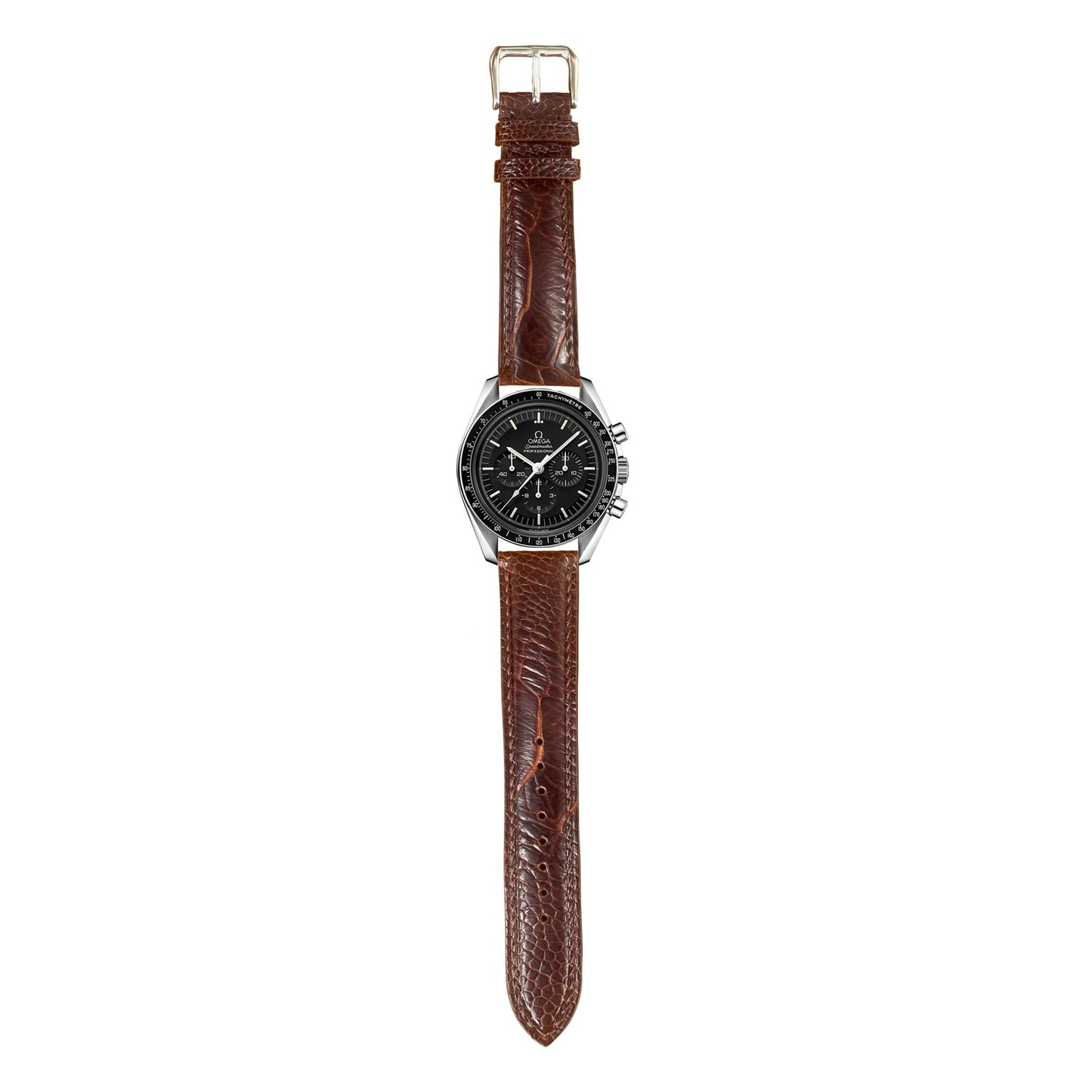 Ostrich Leg Leather Watch Strap - Dark Brown