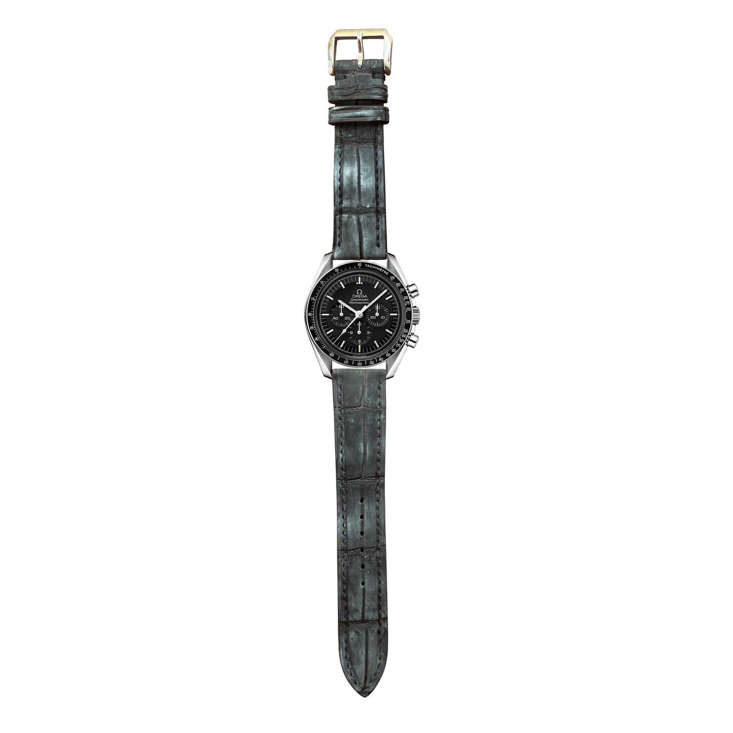Nubuck Crocodile Leather Watch Strap - Black
