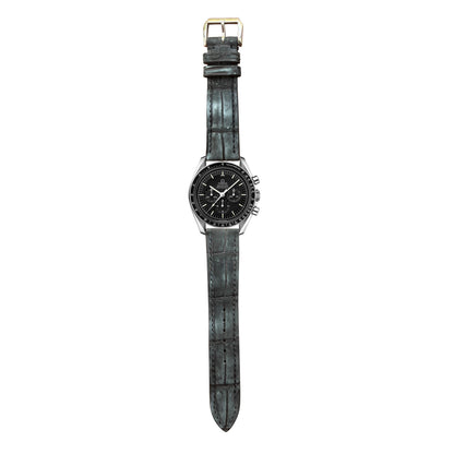 Nubuck Crocodile Leather Watch Strap - Black
