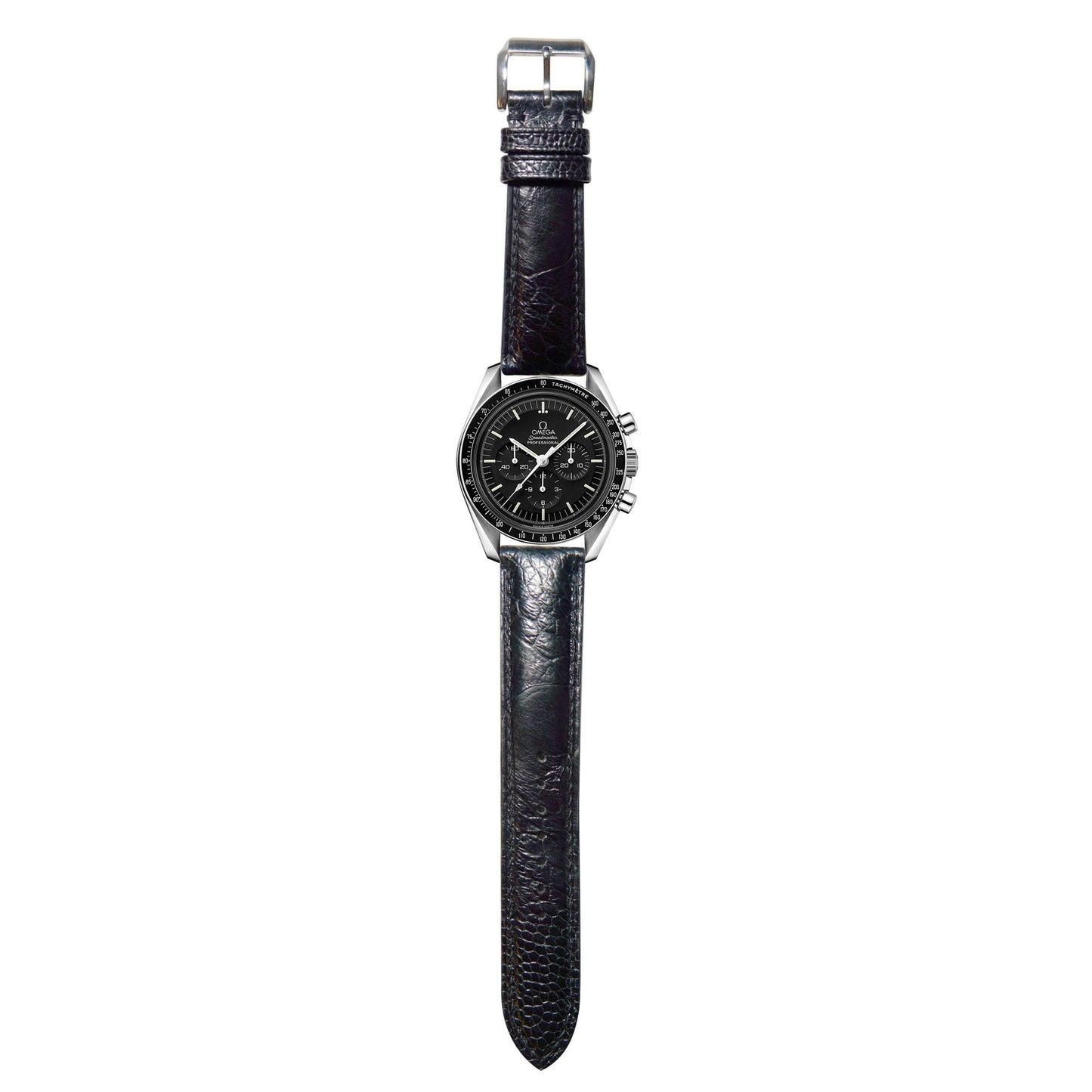 Ostrich Leg Leather Watch Strap - Black