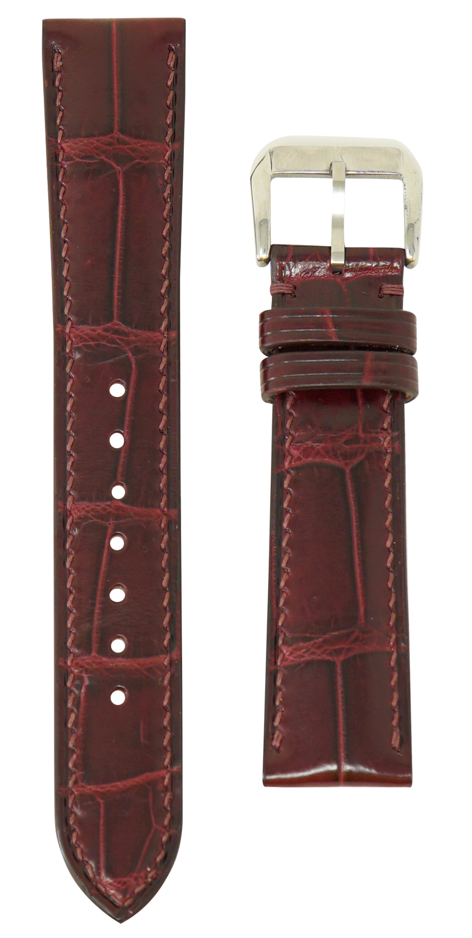 Crocodile Leather Watch Strap - Burgundy