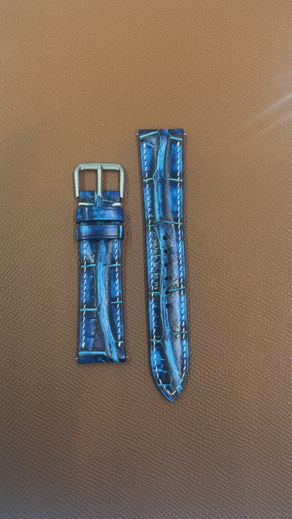 Crocodile Leather Watch Strap - Electric Blue