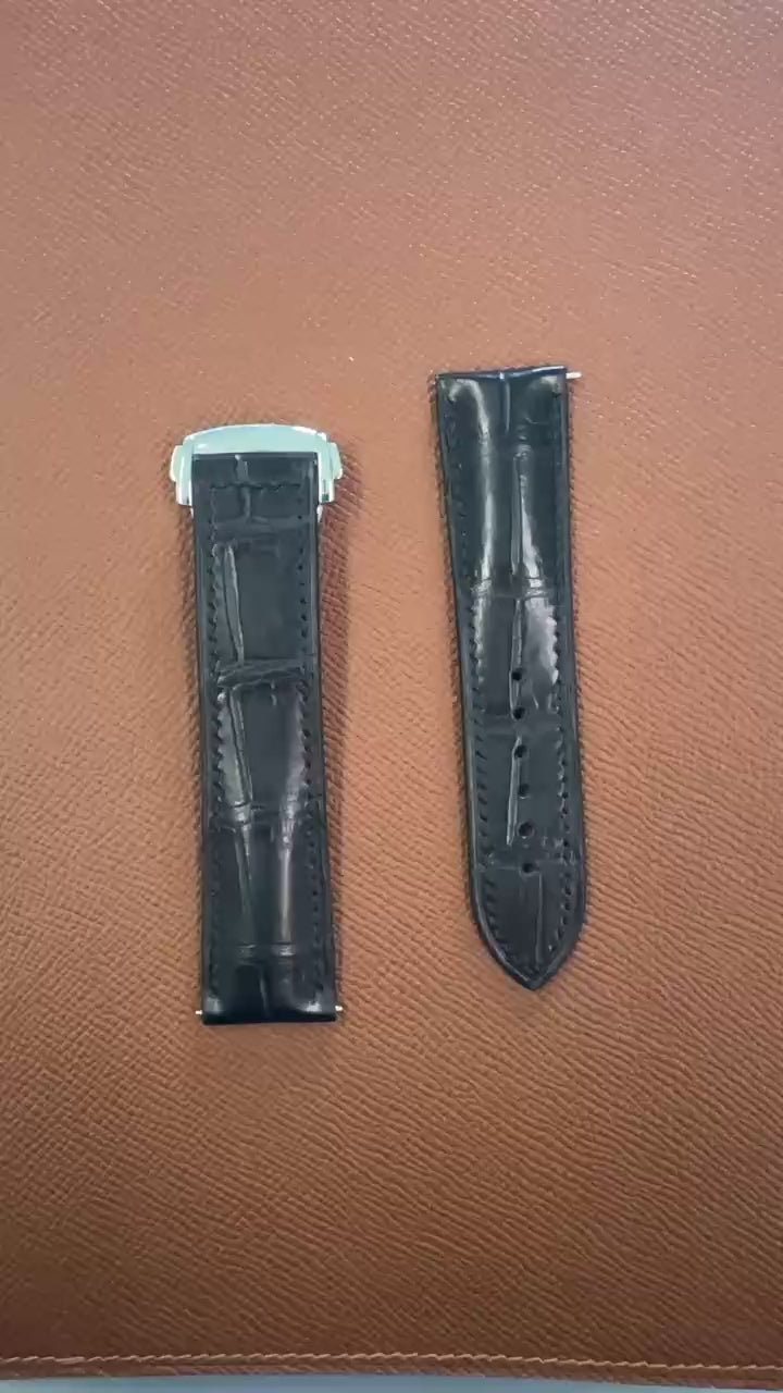 Omega Seamaster Leather Strap with clasp - Black 