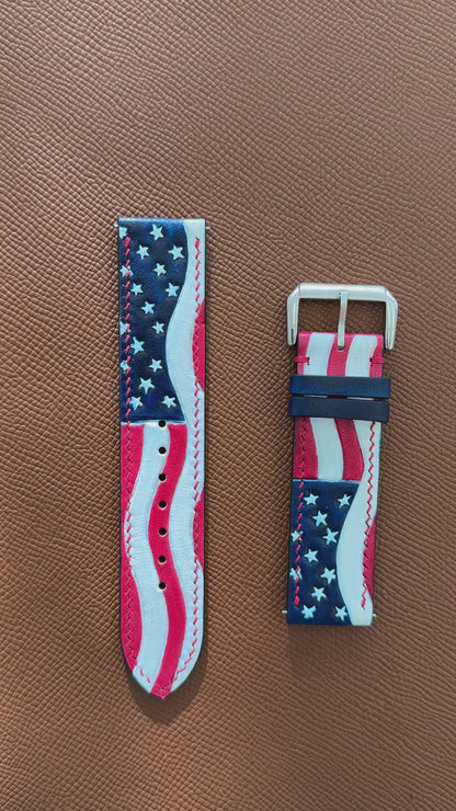 USA Flag - Engraved Leather Watch Straps