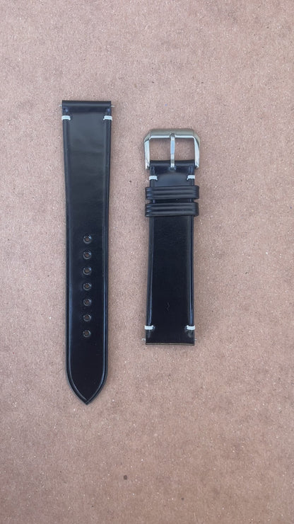 Shell Cordovan Leather Watch Strap - Black
