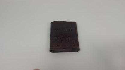 Vertical Bifold Leather Wallet - Dark Brown Ostrich Leg