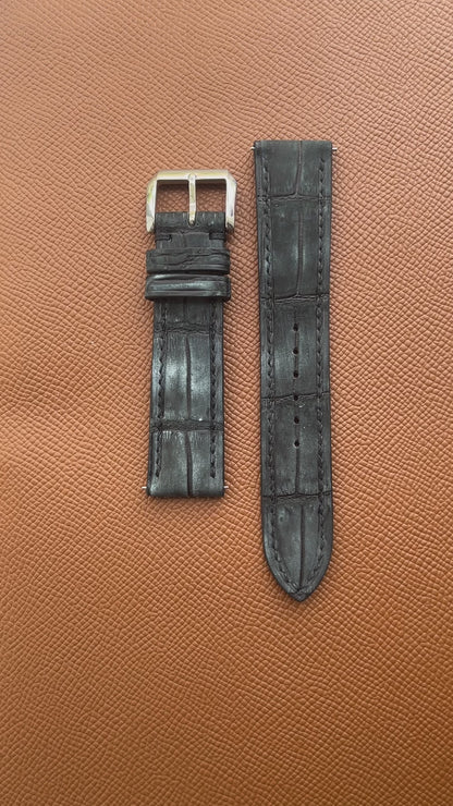 Nubuck Crocodile Leather Watch Strap - Black