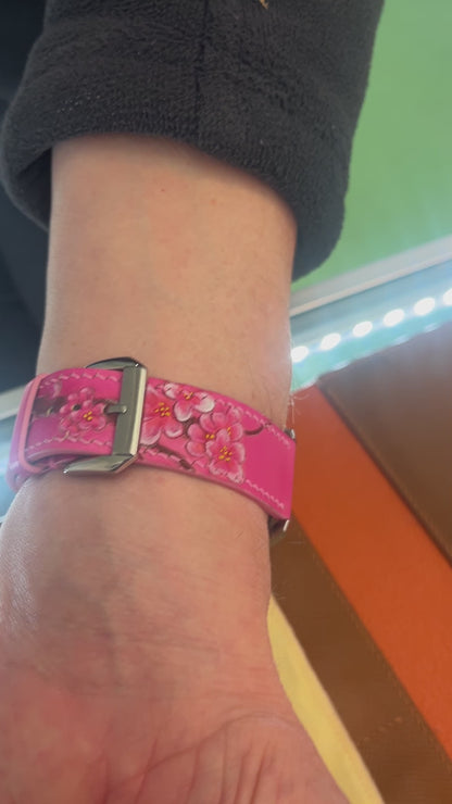 Sakura Blossom - Engraved Leather Watch Straps