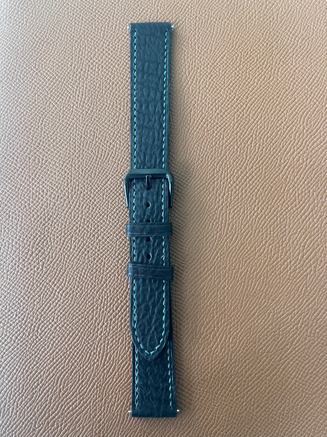 Shark Skin Watch Straps - Black leather-Green stitch - 18mm