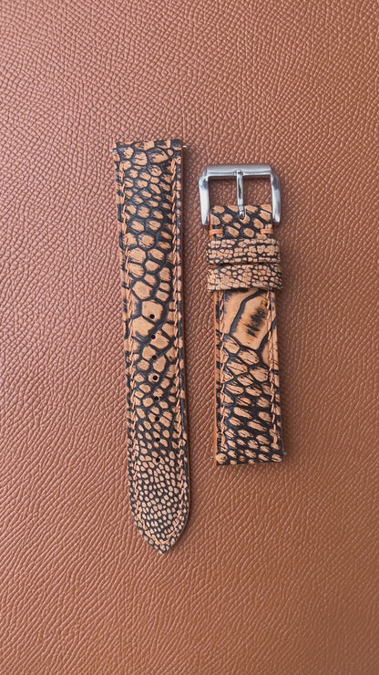 Ostrich Leg Stonewash Leather Watch Strap - Brown