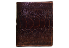 Load image into Gallery viewer, Vertical Bifold Leather Wallet - Dark Brown Ostrich Leg
