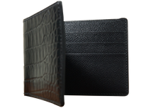 Load image into Gallery viewer, Horizontal Bifold Leather Wallet - Black Crocodile
