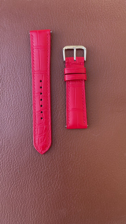 Crocodile Leather Watch Strap - Red
