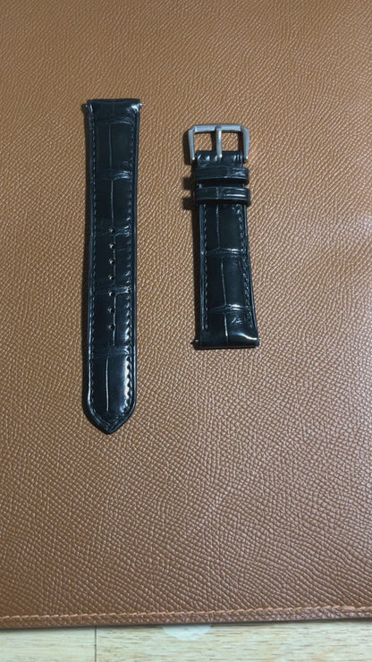 Crocodile Leather Watch Strap - Black