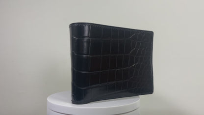 Horizontal Bifold Leather Wallet - Black Crocodile