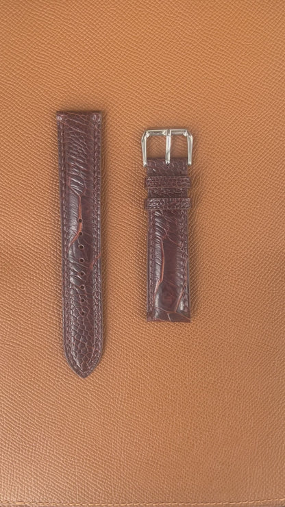 Ostrich Leg Leather Watch Strap - Dark Brown
