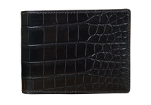 Load image into Gallery viewer, Horizontal Bifold Leather Wallet - Black Crocodile
