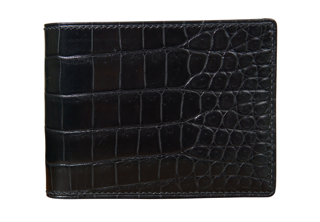 Horizontal Bifold Leather Wallet - Black Crocodile