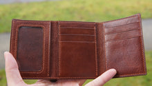 Load image into Gallery viewer, Vertical Trifold Leather Wallet - Dark Brown Calfskin
