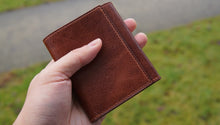Load image into Gallery viewer, Vertical Trifold Leather Wallet - Dark Brown Calfskin
